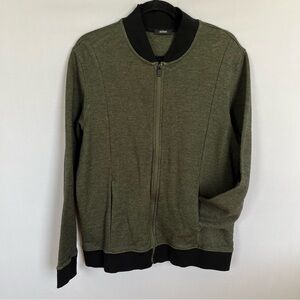 Alfani Men's Piqué Knit Bomber Jacket in Olive Green with Black Trim - Large